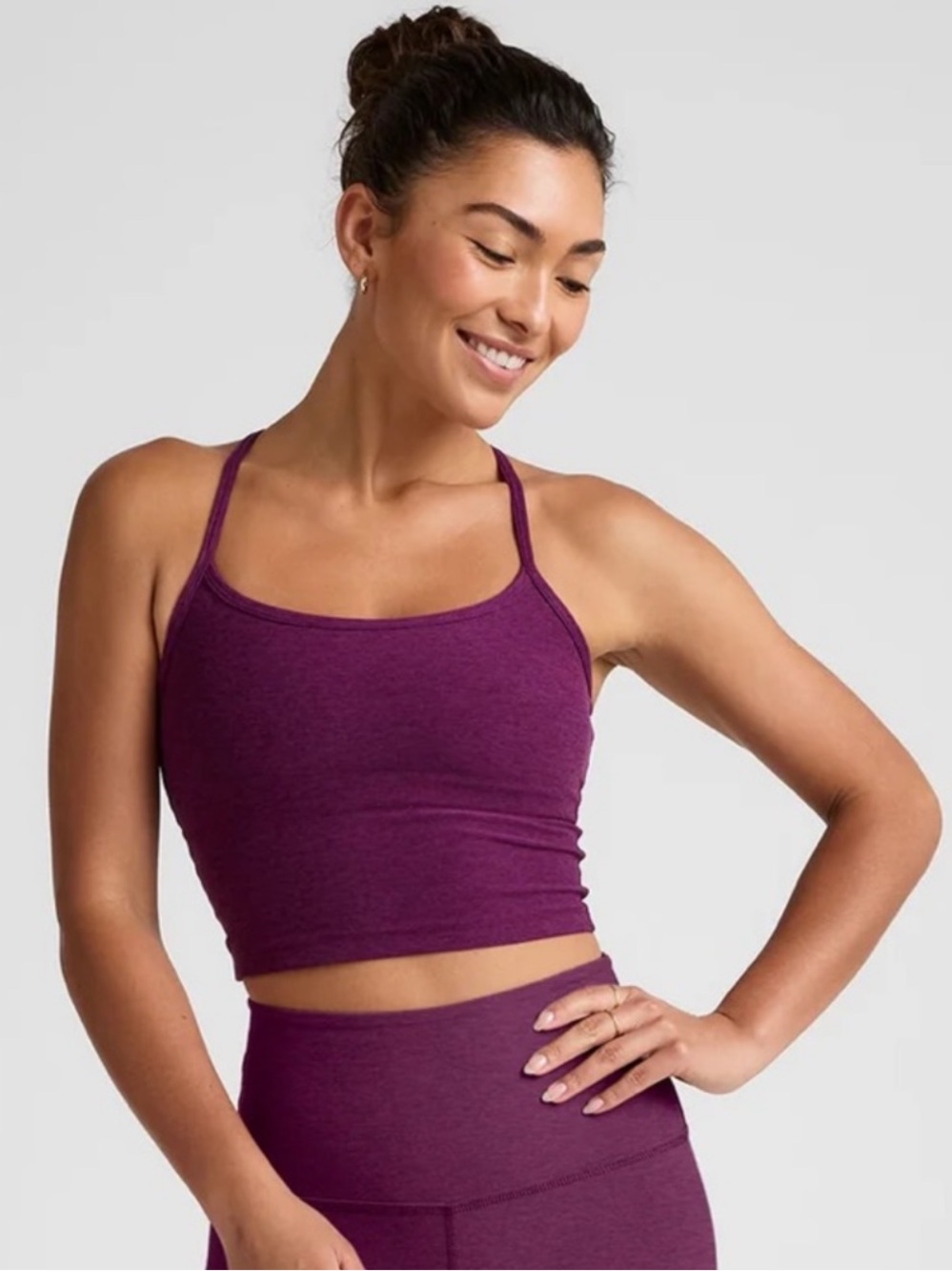 Beyond Yoga Womens Large Spacedye Slim Racerback Cropped Tank Bra Aubergine Beet
